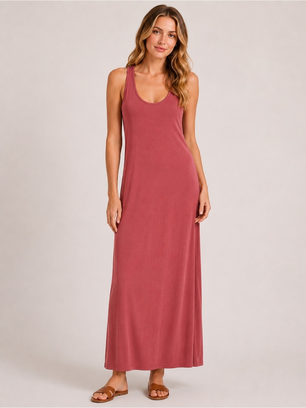 Melrose and Market Sleeveless Racerback Maxi Dress in Dusty Rose